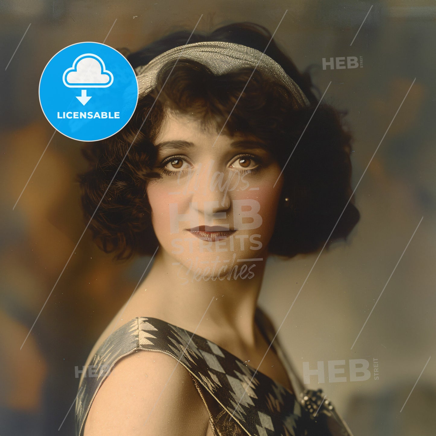 Constance Talmadge, 1898 - 1973, American actress - A Woman With A Headband And A Chequered Dress