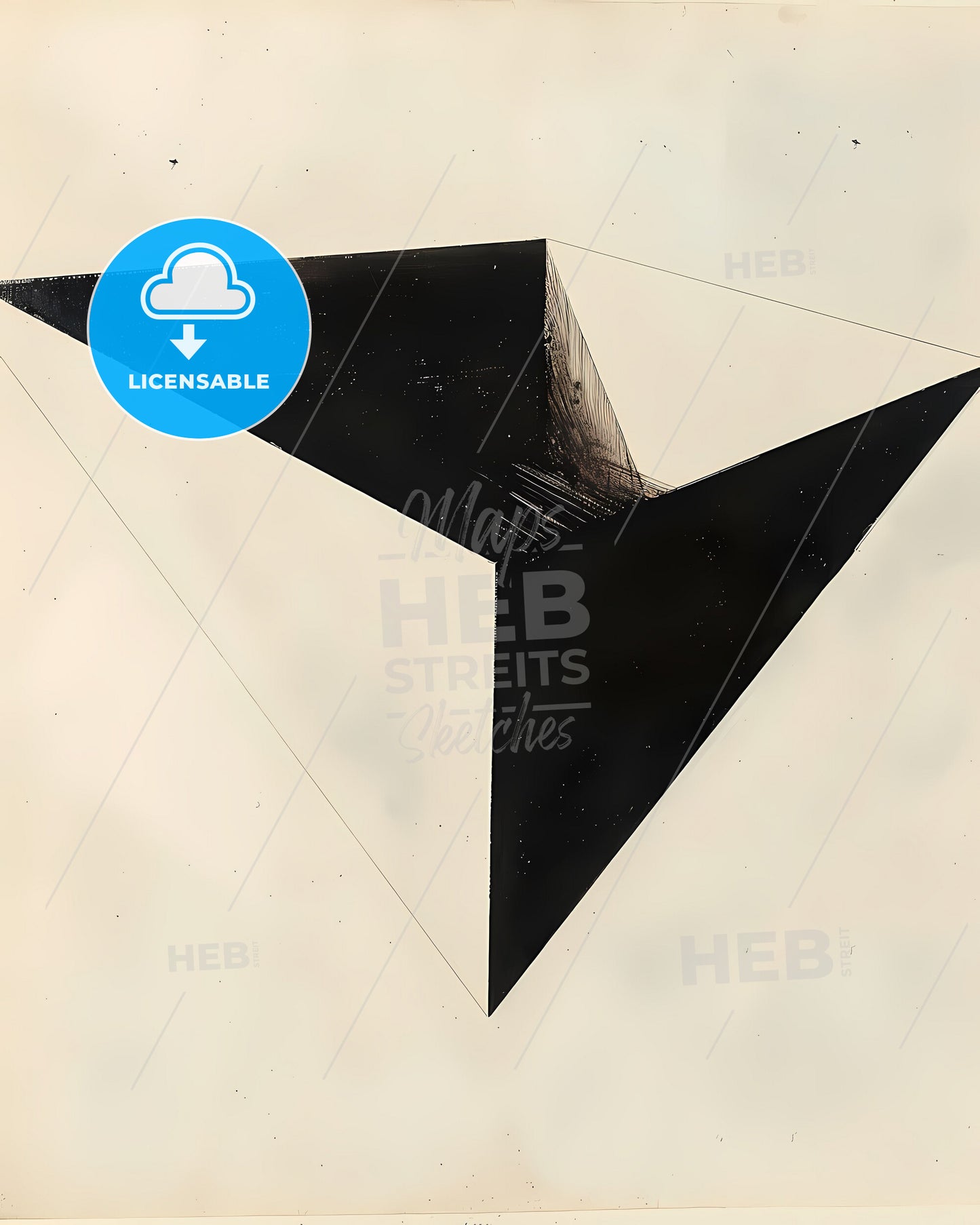 Vibrant 1920s Minimal Geometric Painting Design with Black Triangle and Wire