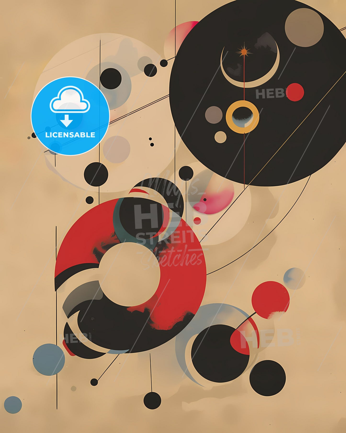 Minimalist geometric abstract painting close-up, vibrant colors, art, design, poster, 1920s, retro