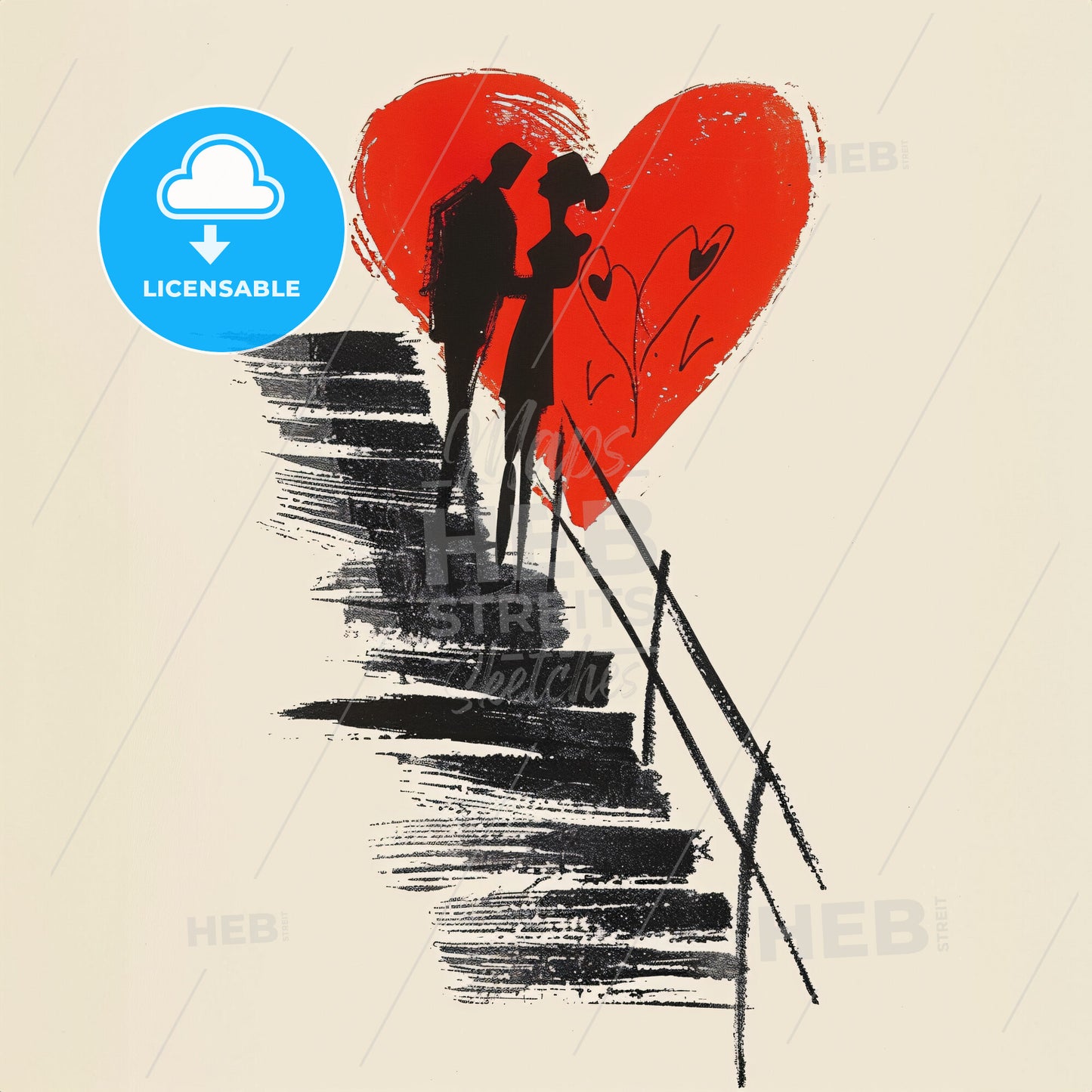 A Man And Woman On Stairs With A Heart Drawn On It