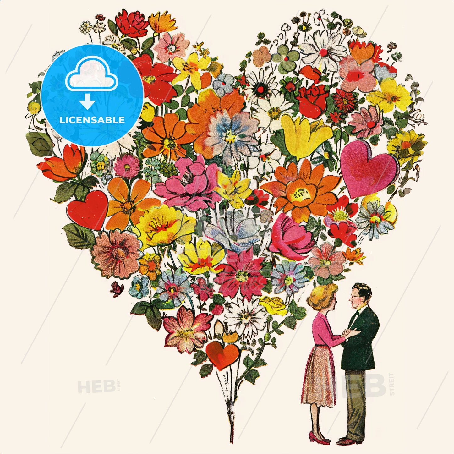 A Man And Woman Standing Next To A Tree Of Flowers