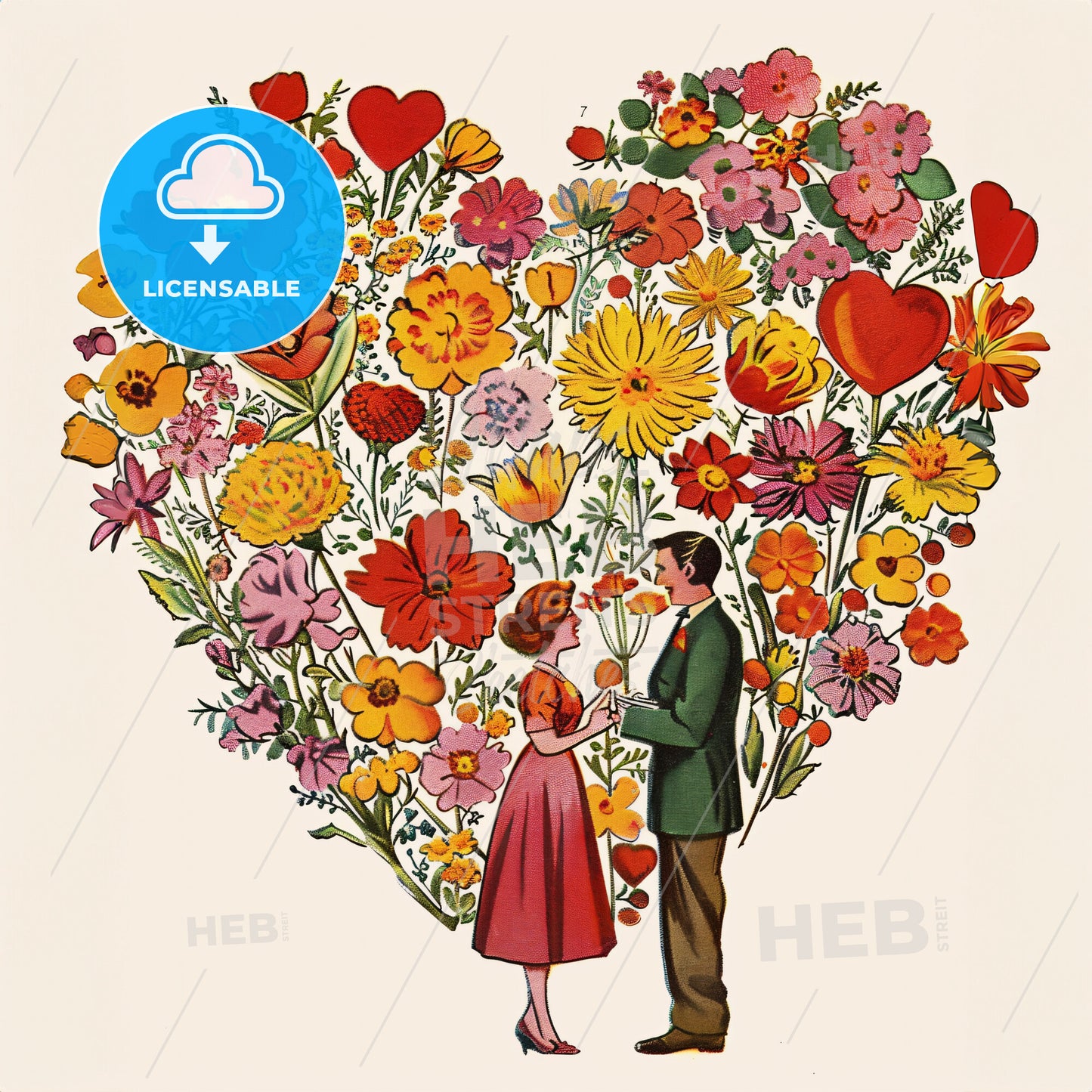 A Man And Woman Standing In Front Of Flowers