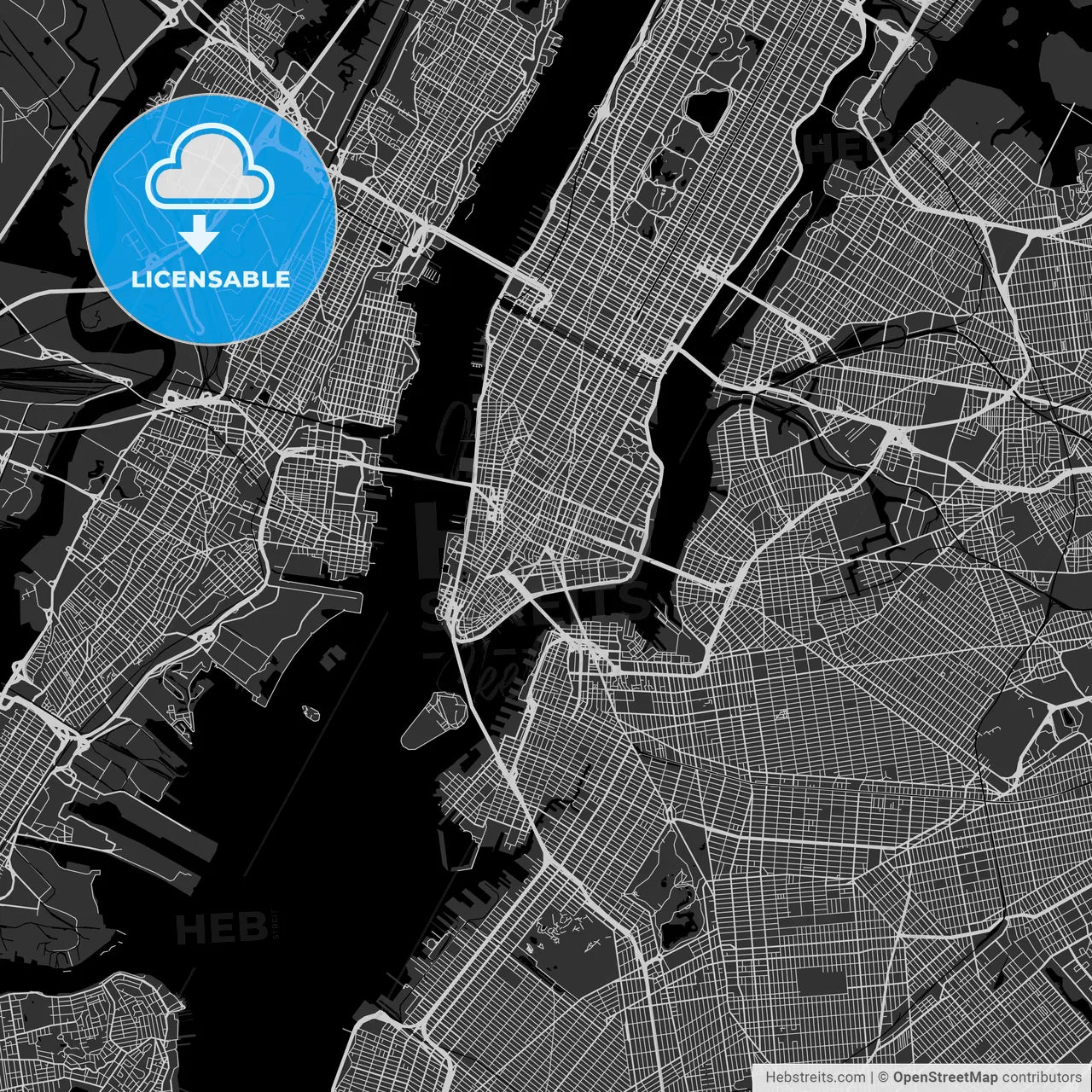 New York City, New York - Area Map - Dark