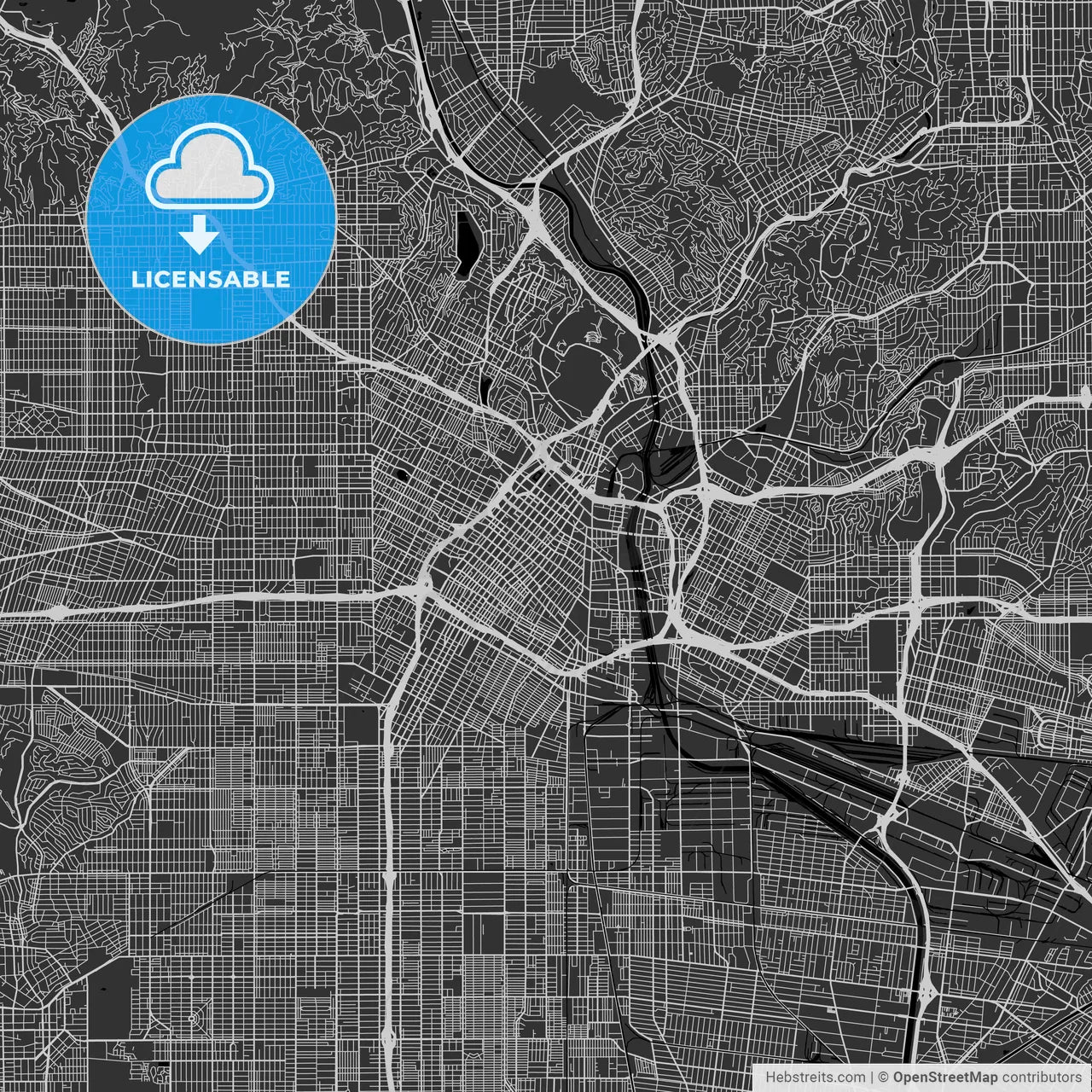 Los Angeles, California - Area Map - Dark