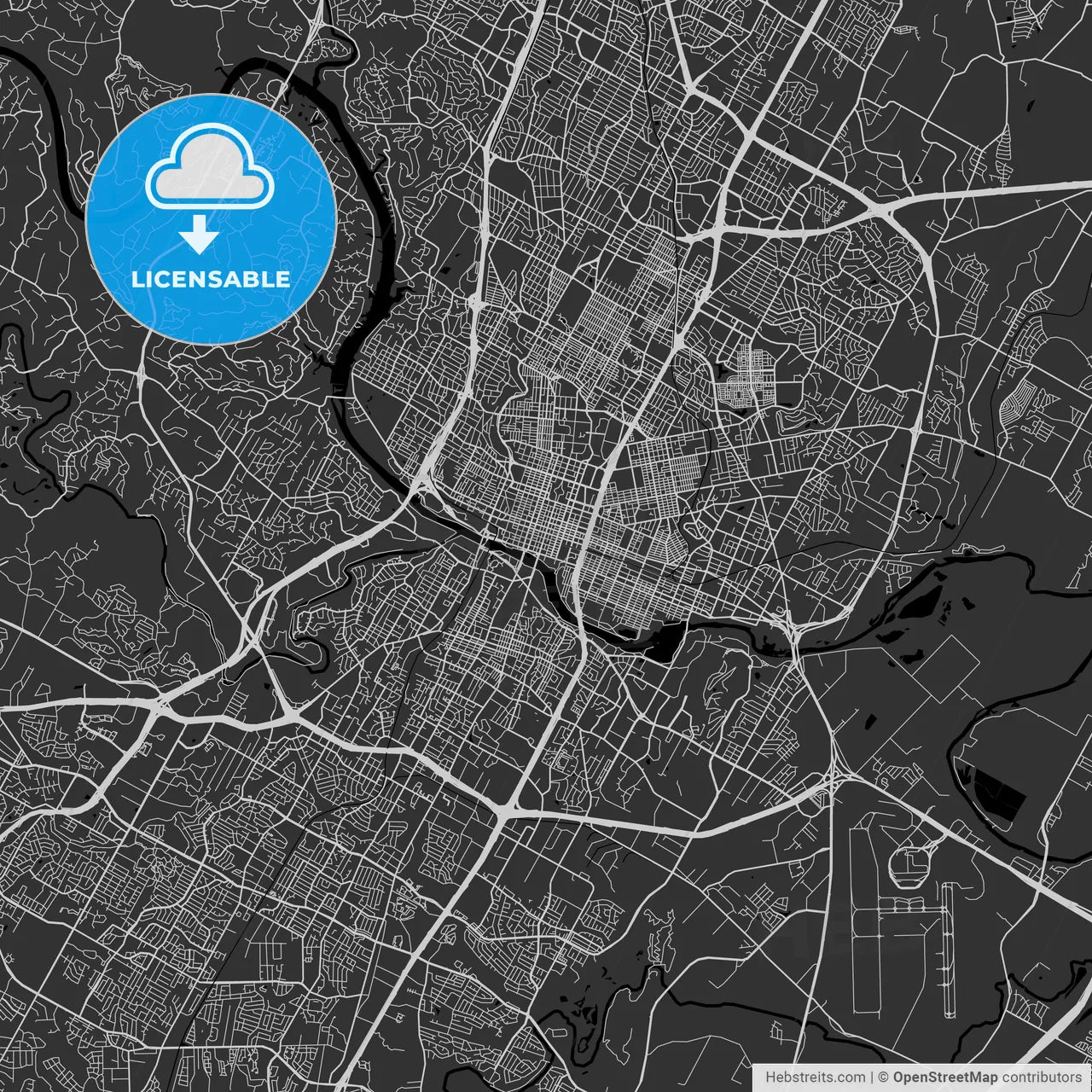 Austin, Texas - Area Map - Dark