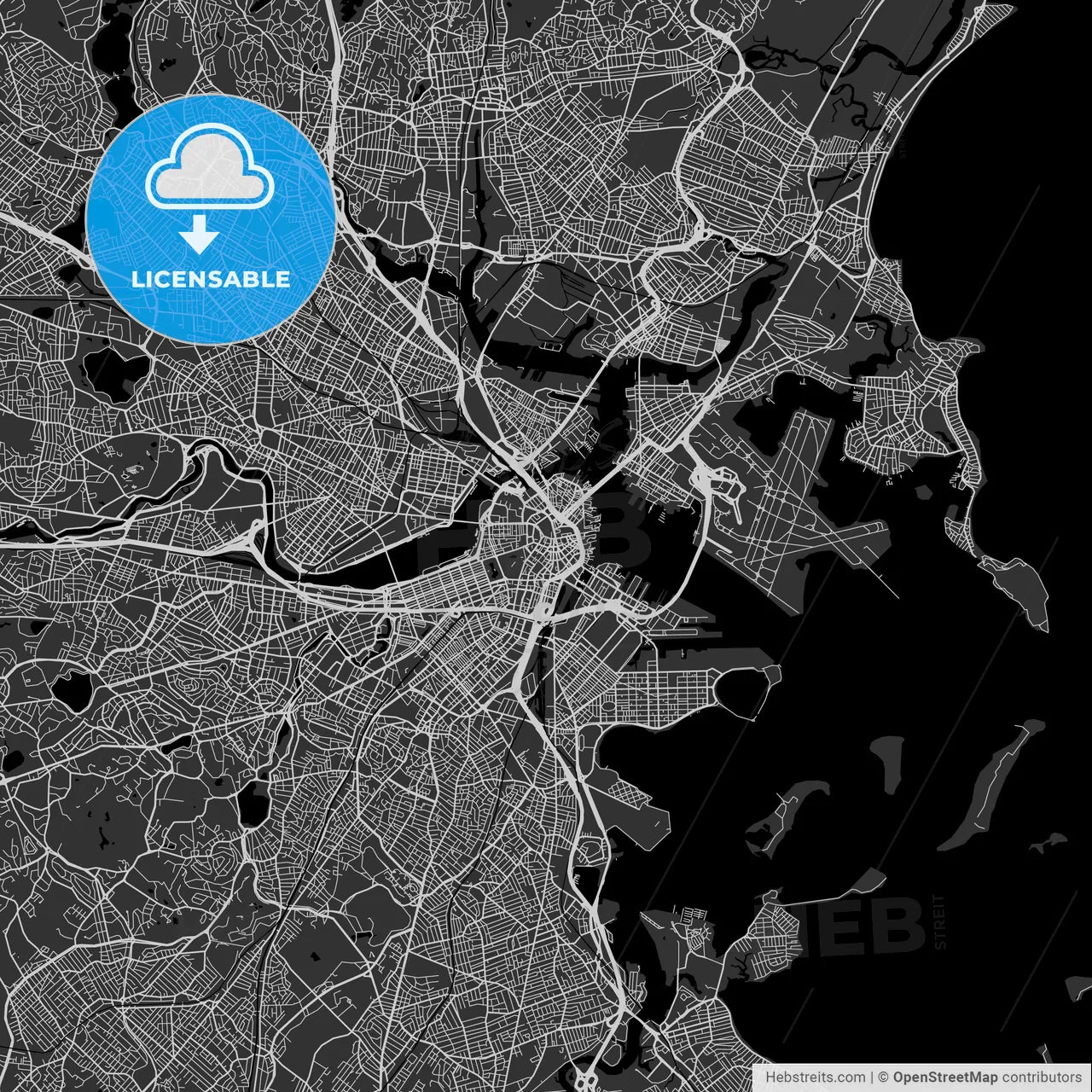 Boston, Massachusetts - Area Map - Dark