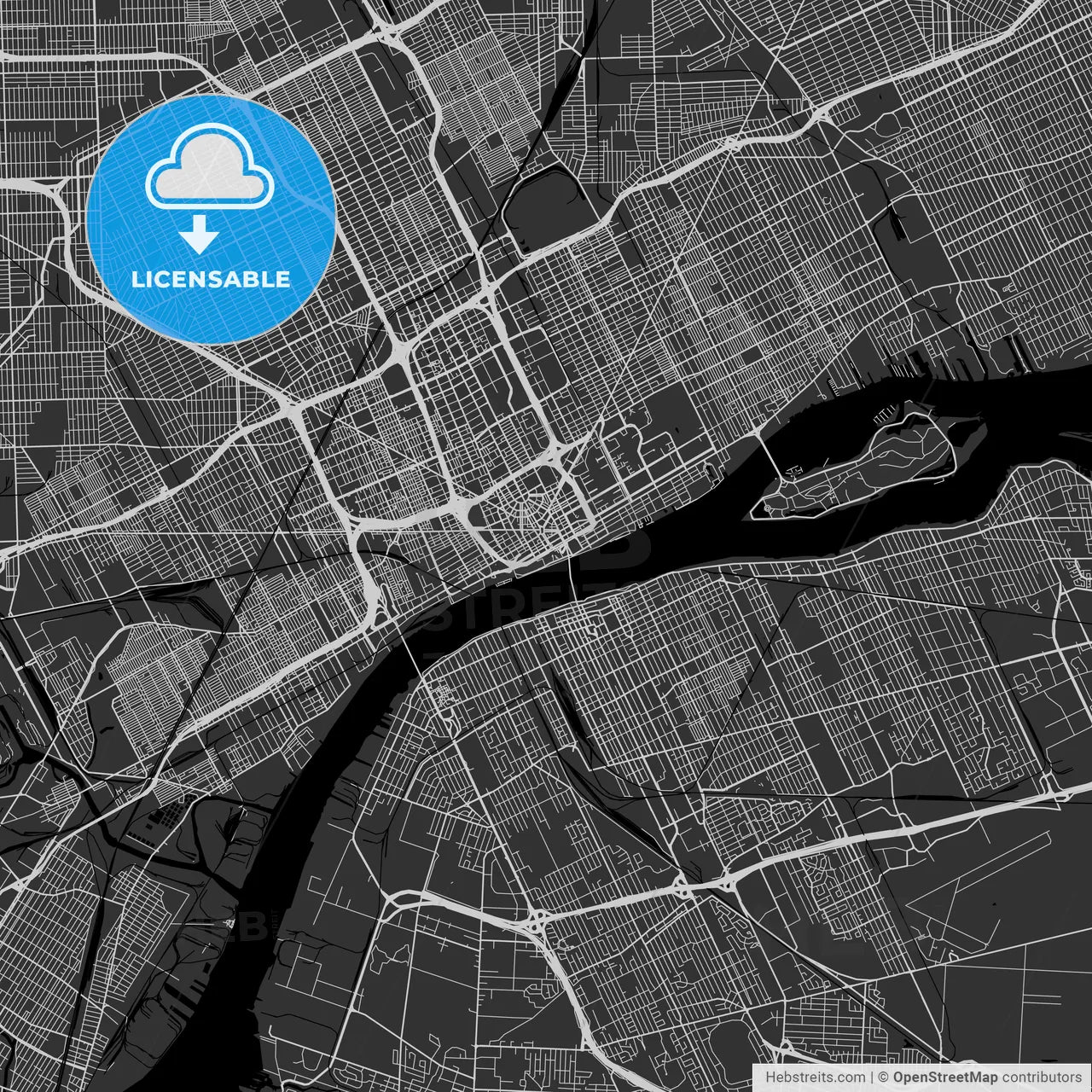 Detroit, Michigan - Area Map - Dark