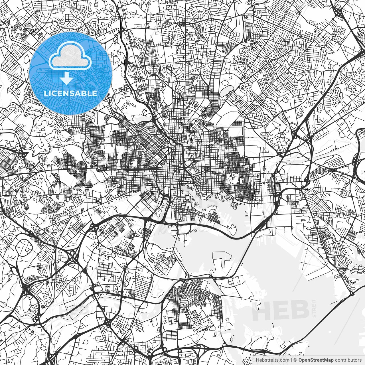 Baltimore, Maryland - Area Map - Light