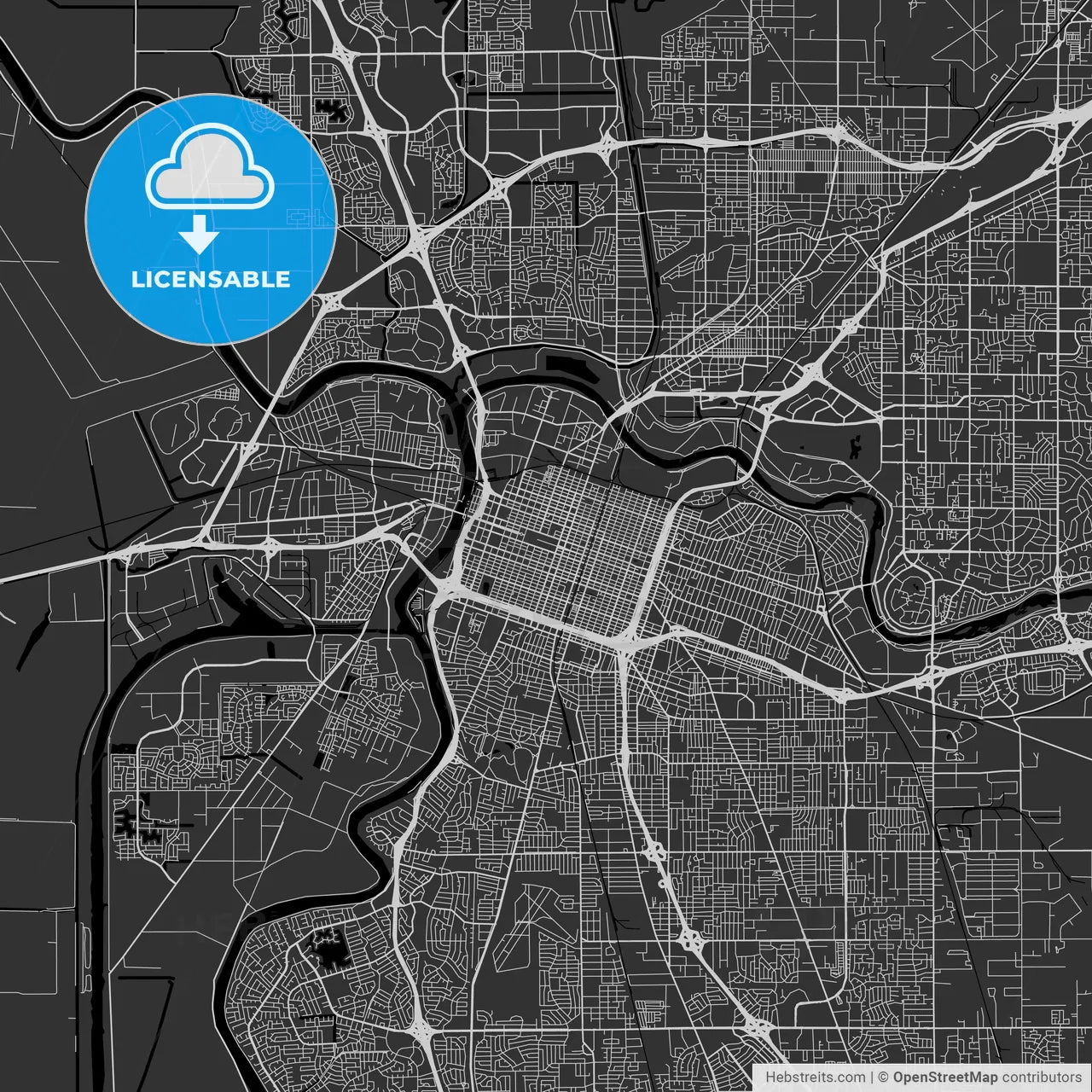 Sacramento, California - Area Map - Dark