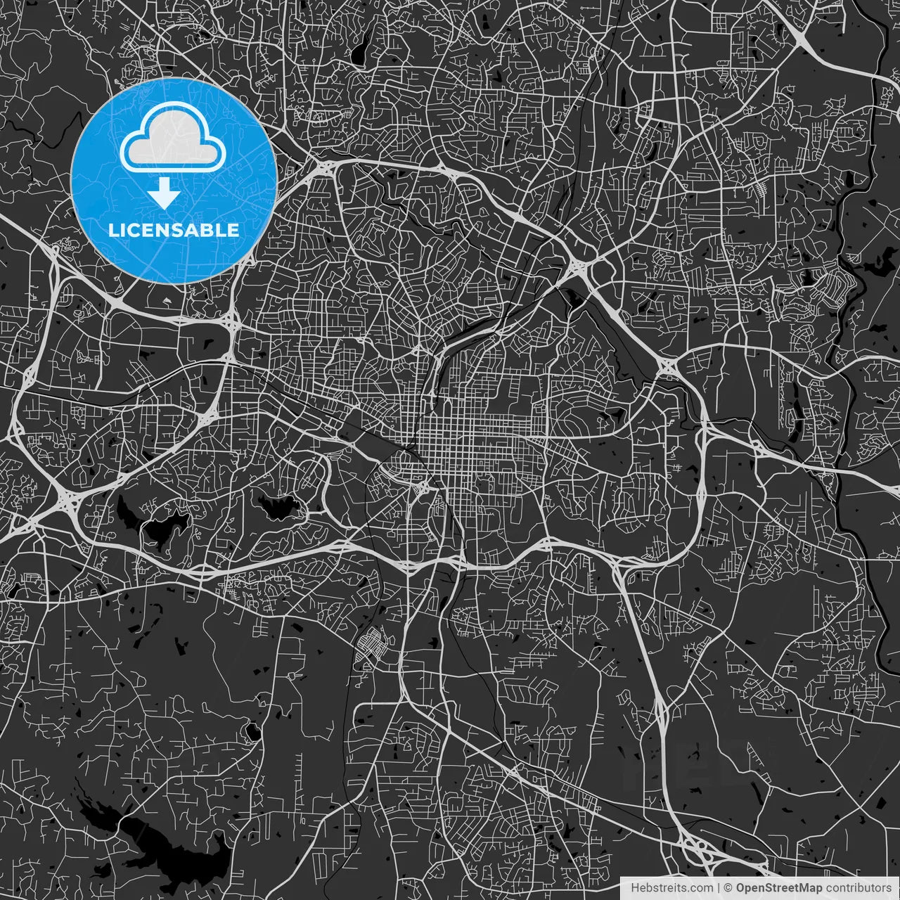 Raleigh, North Carolina - Area Map - Dark