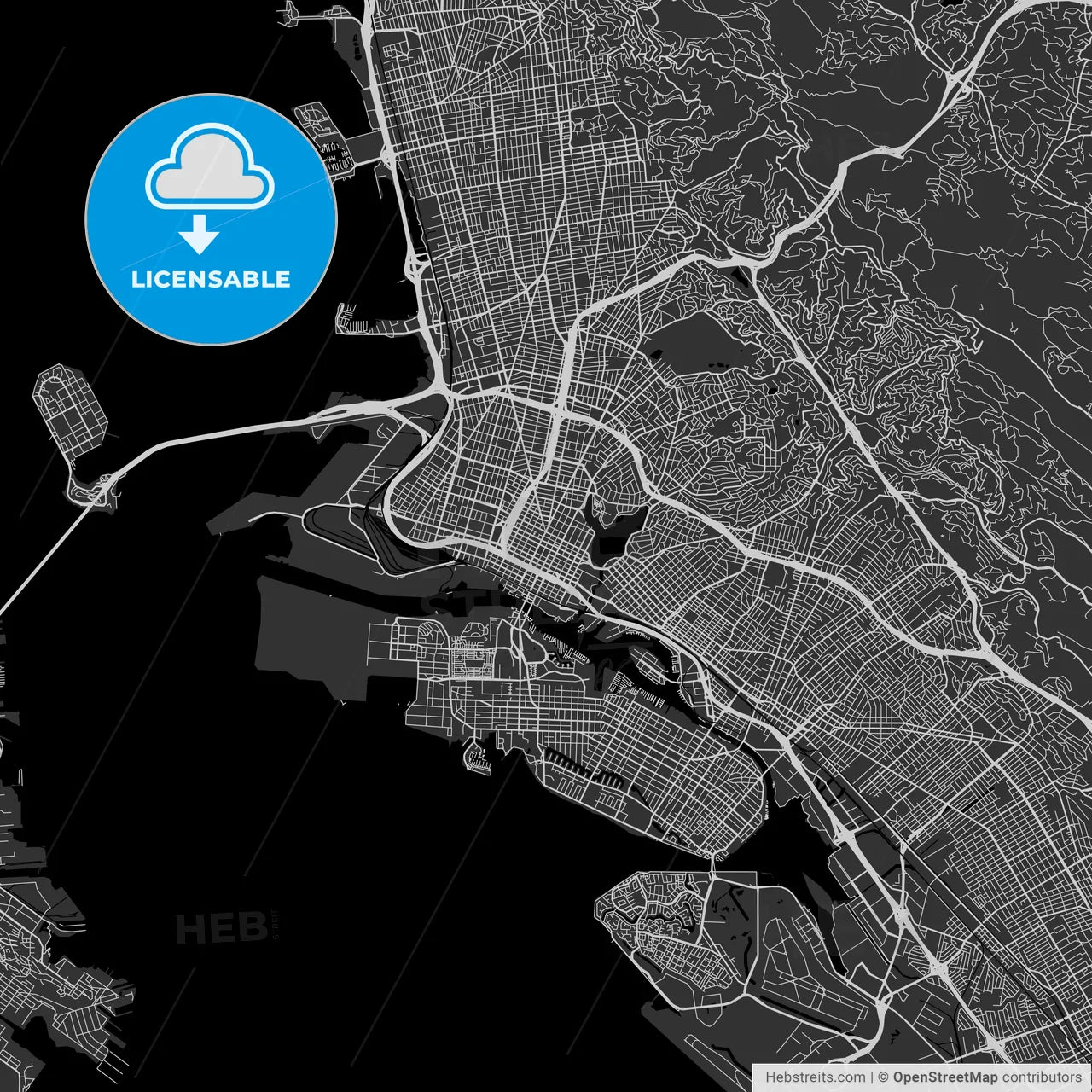 Oakland, California - Area Map - Dark – HEBSTREITS, image size:1280x1280