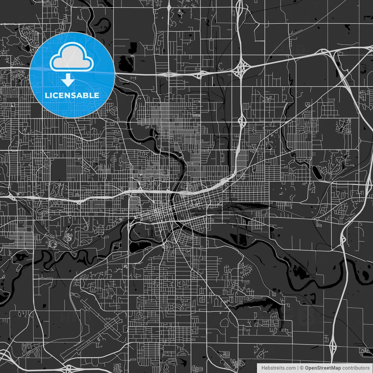 Des Moines, Iowa - Area Map - Dark