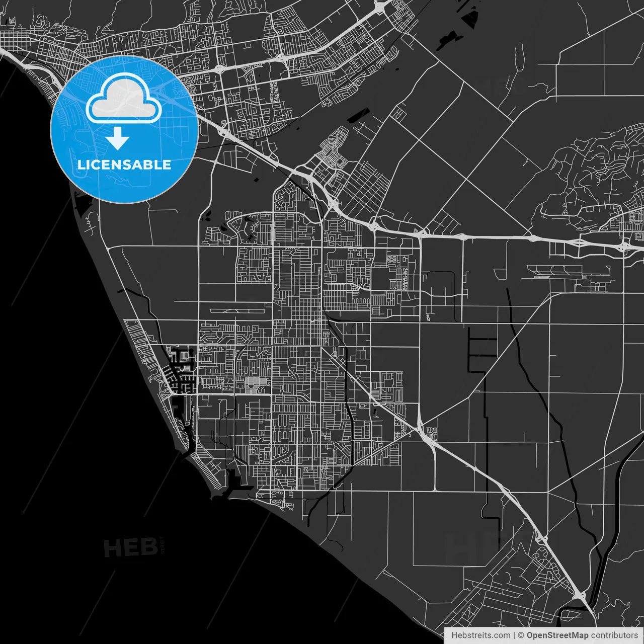 Oxnard, California - Area Map - Dark