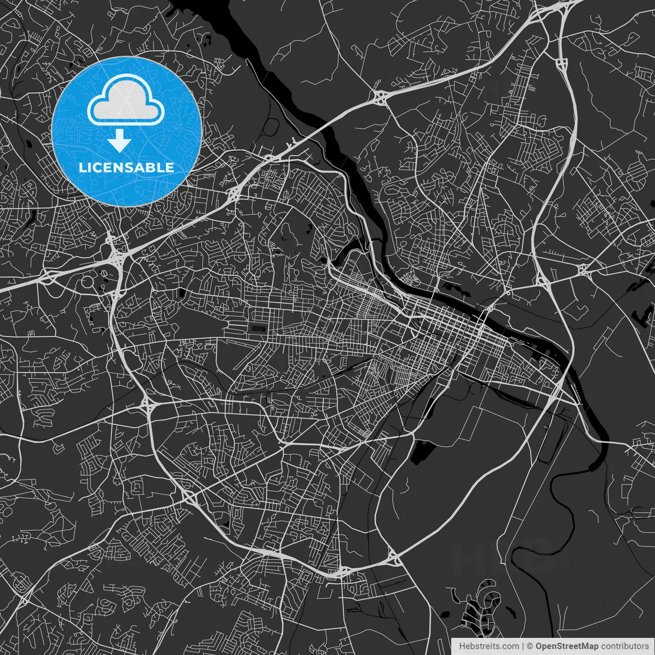 Augusta, Georgia - Area Map - Dark