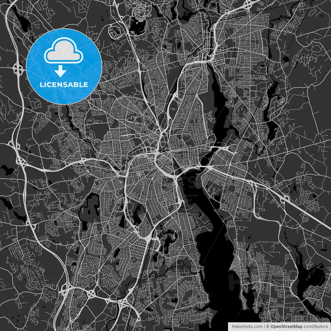 Providence, Rhode Island - Area Map - Dark