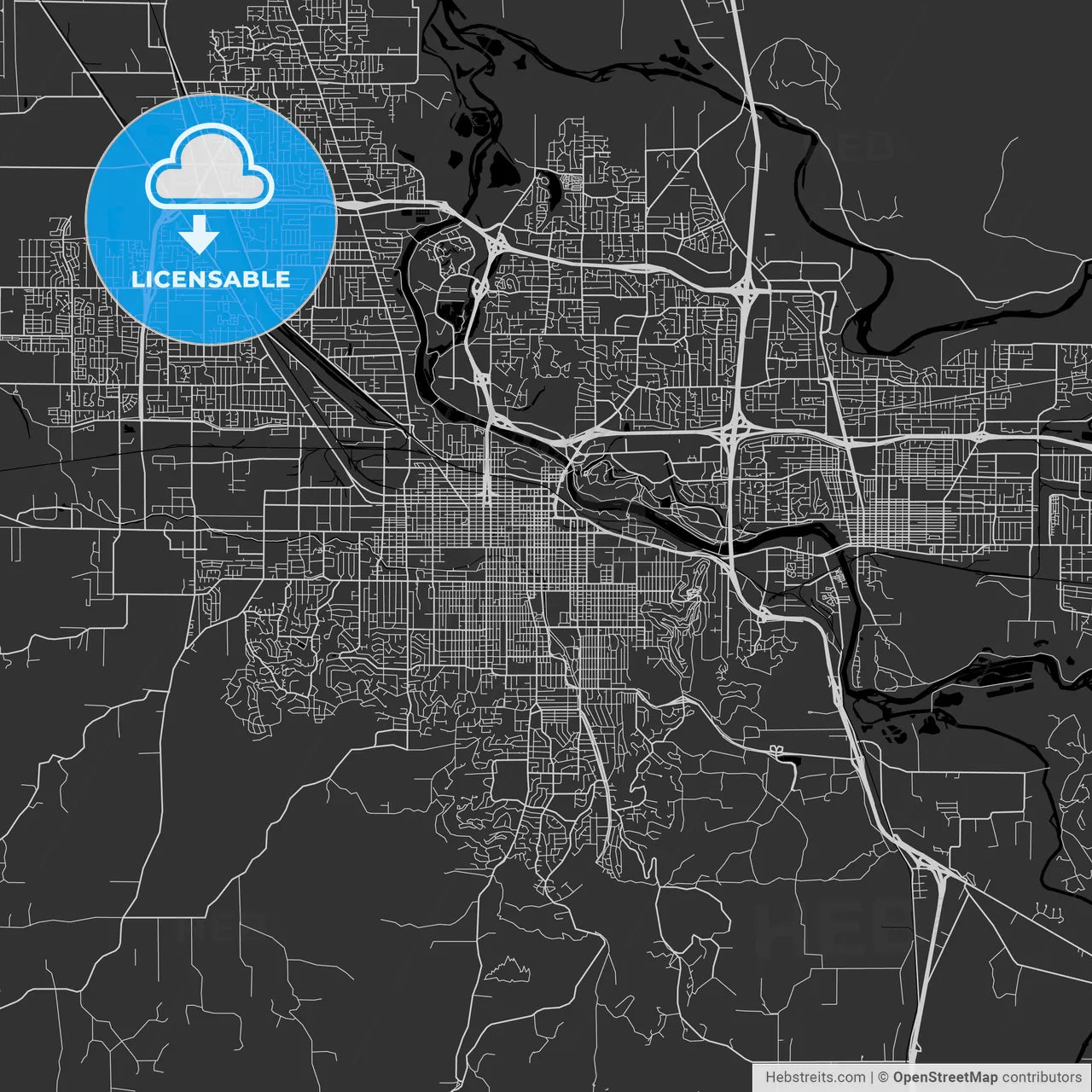 Eugene, Oregon - Area Map - Dark
