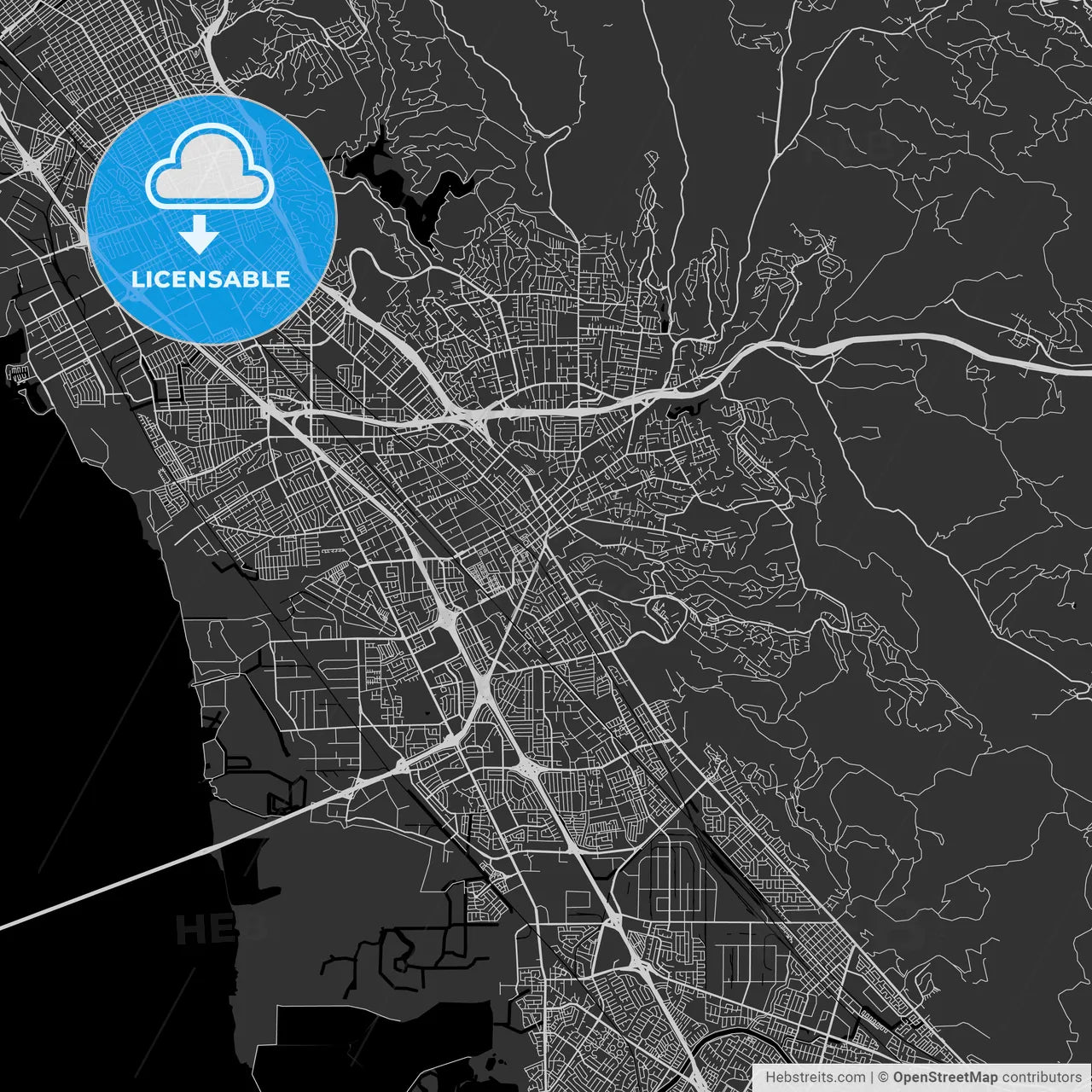 Hayward, California - Area Map - Dark