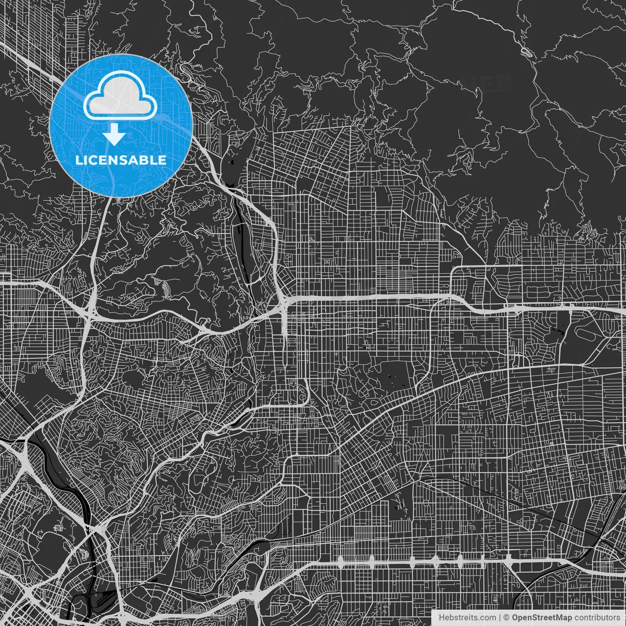 Pasadena, California - Area Map - Dark
