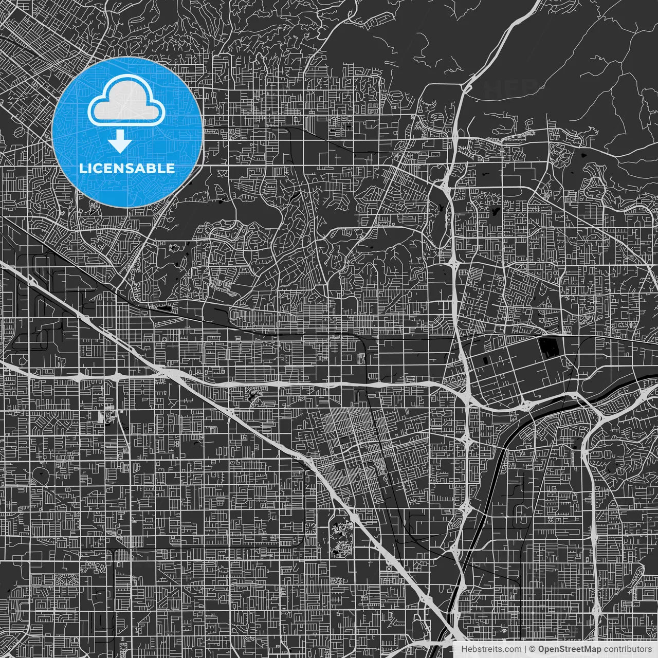 Fullerton, California - Area Map - Dark