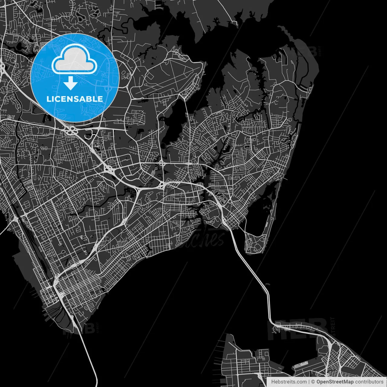 Hampton, Virginia - Area Map - Dark