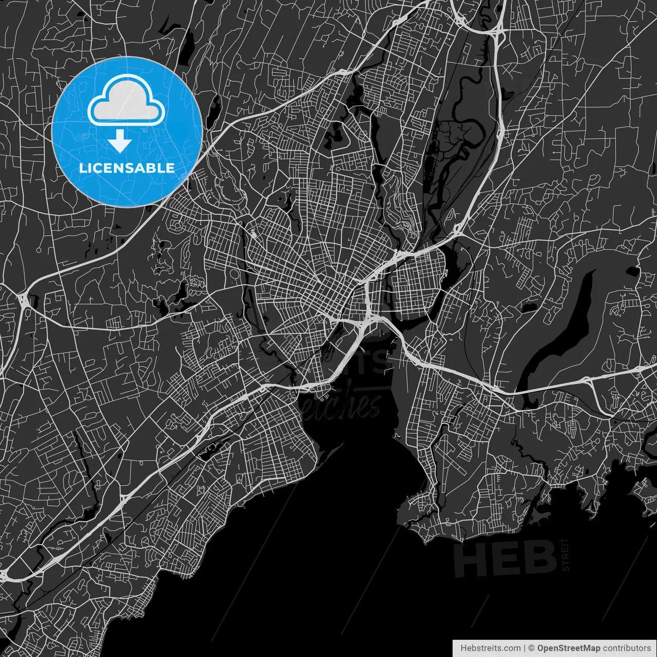 New Haven, Connecticut - Area Map - Dark