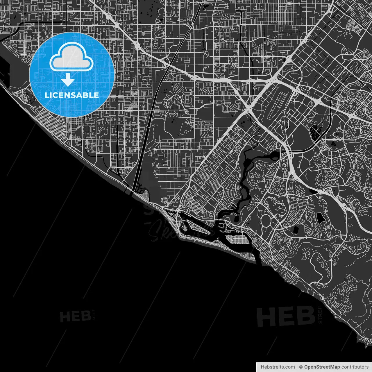 Costa Mesa, California - Area Map - Dark