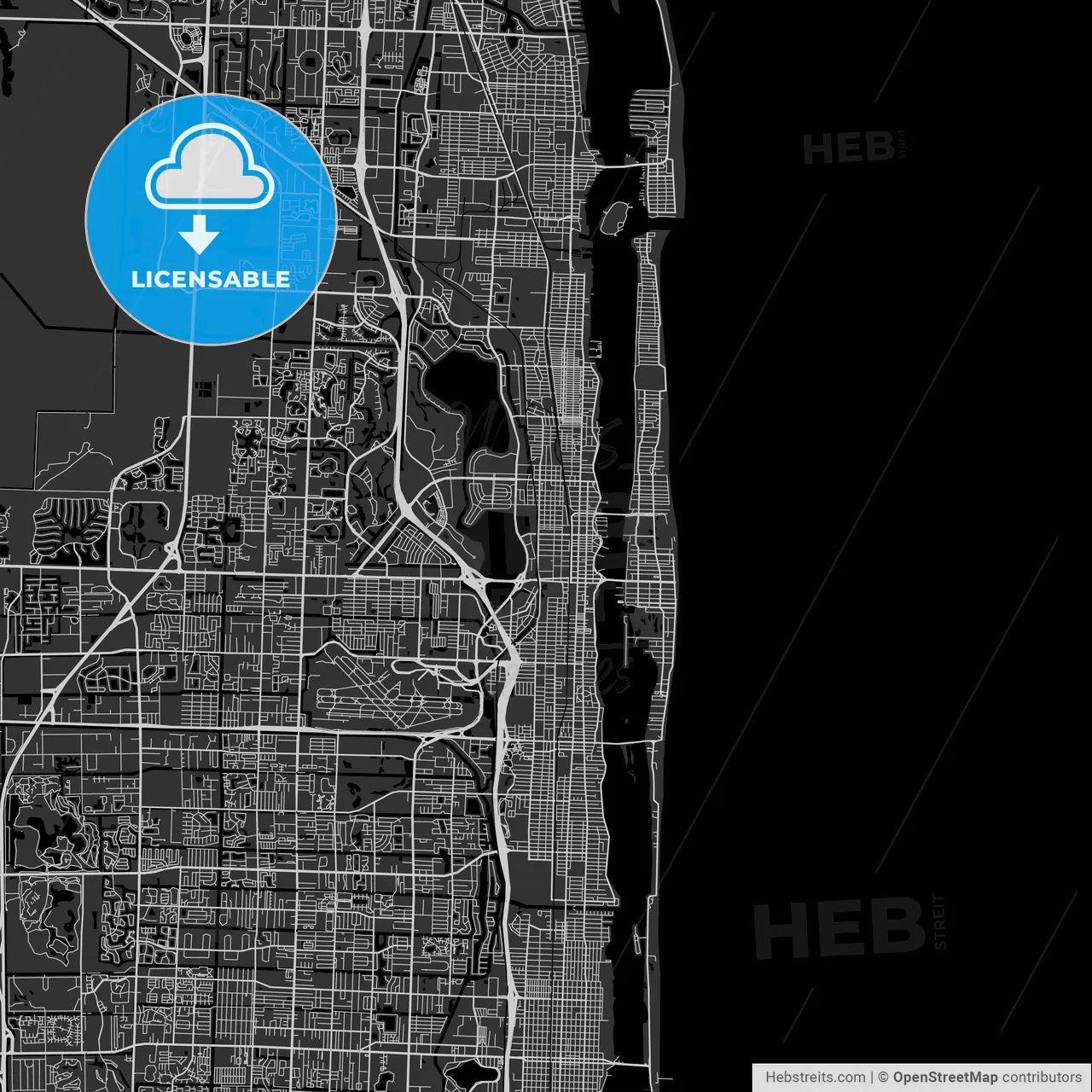 West Palm Beach, Florida - Area Map - Dark