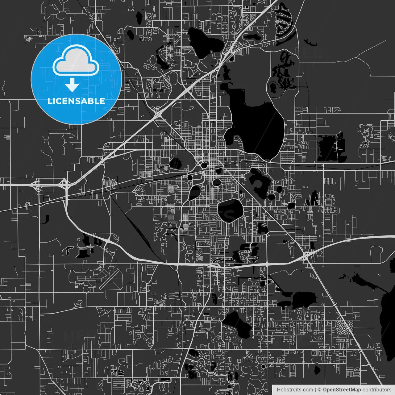 Lakeland, Florida - Area Map - Dark