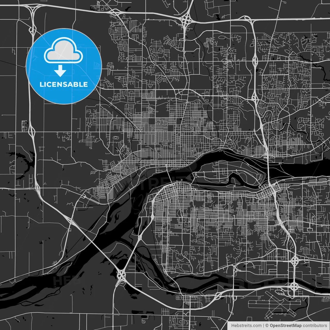 Davenport, Iowa - Area Map - Dark
