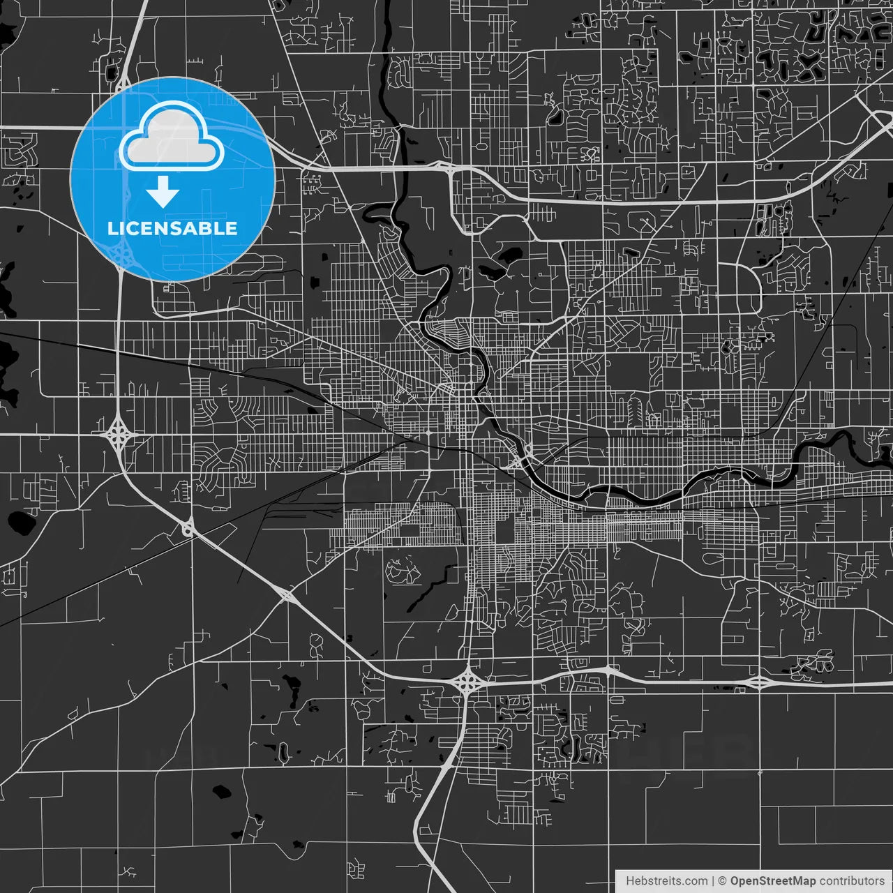 South Bend, Indiana - Area Map - Dark