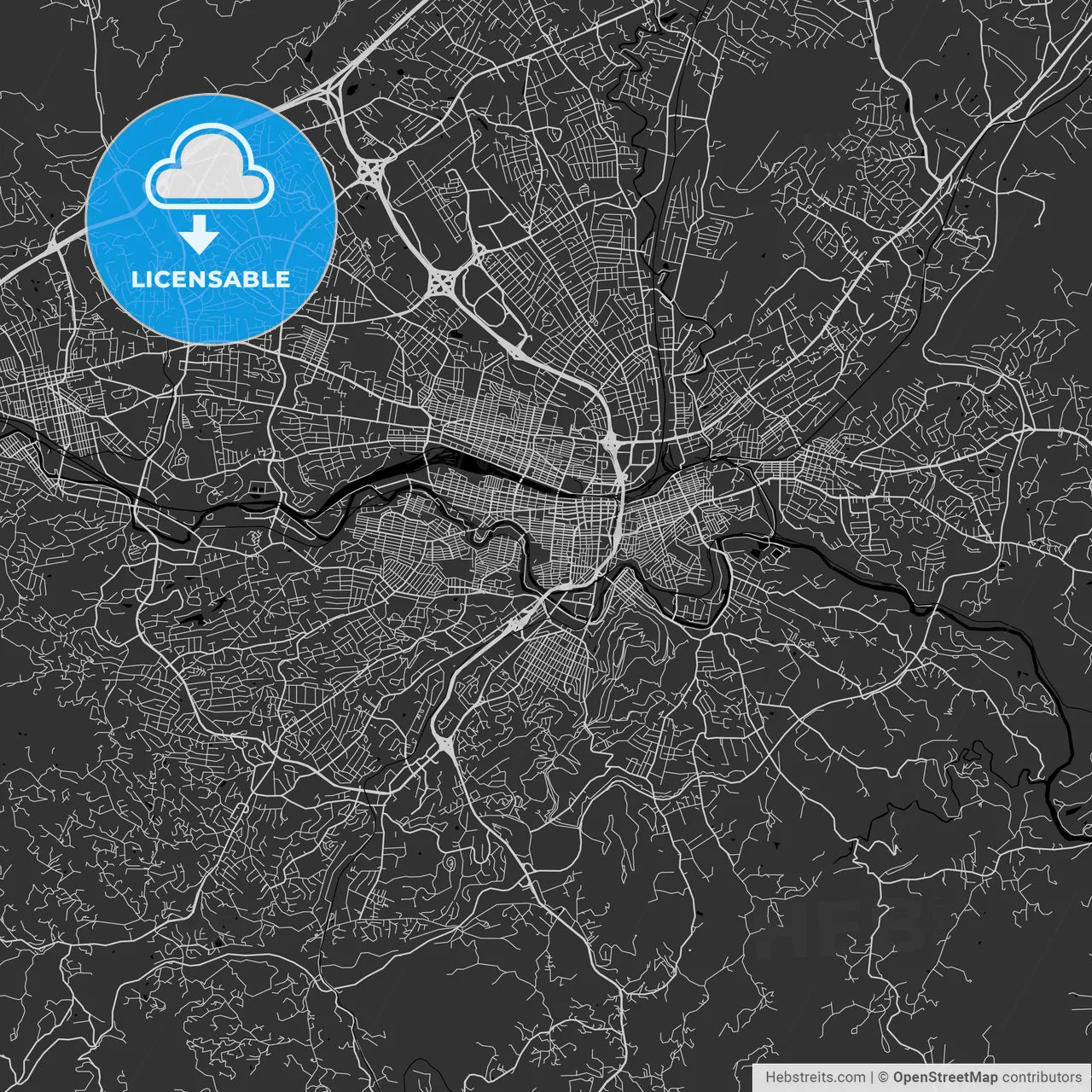 Roanoke, Virginia - Area Map - Dark