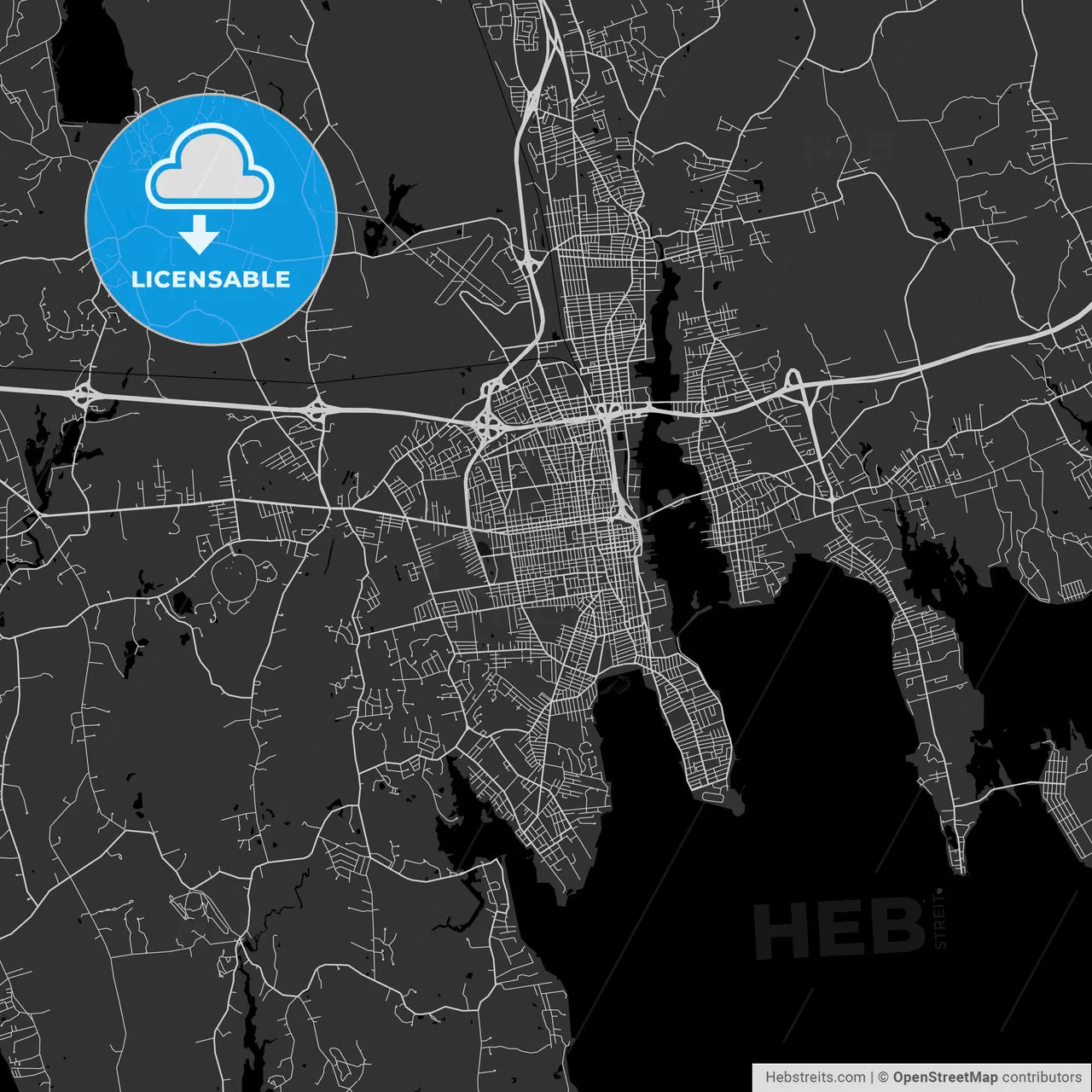 New Bedford, Massachusetts - Area Map - Dark