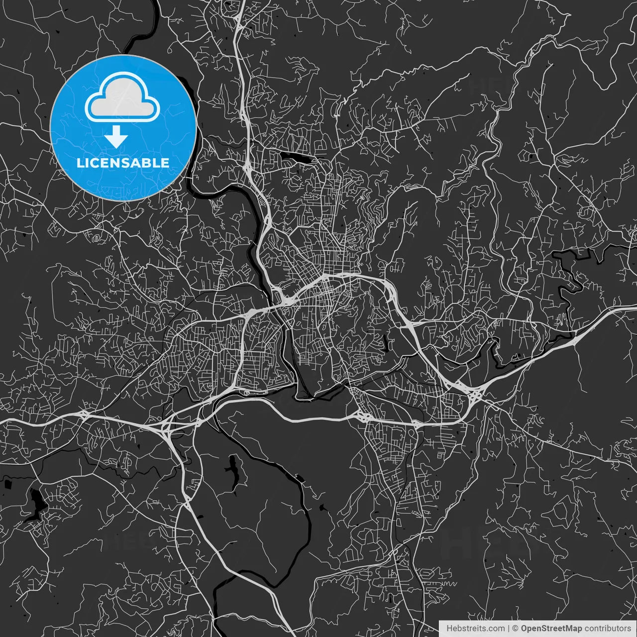 Asheville, North Carolina - Area Map - Dark