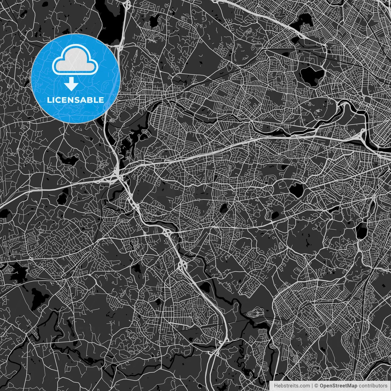 Newton, Massachusetts - Area Map - Dark