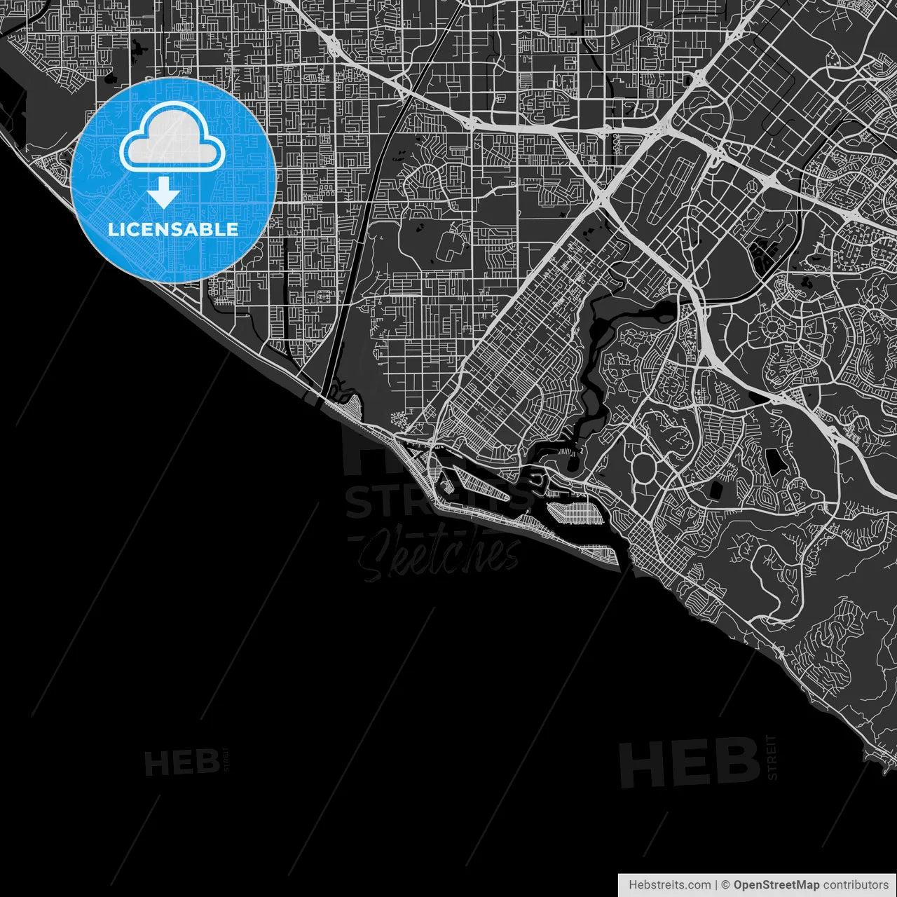 Newport Beach, California - Area Map - Dark