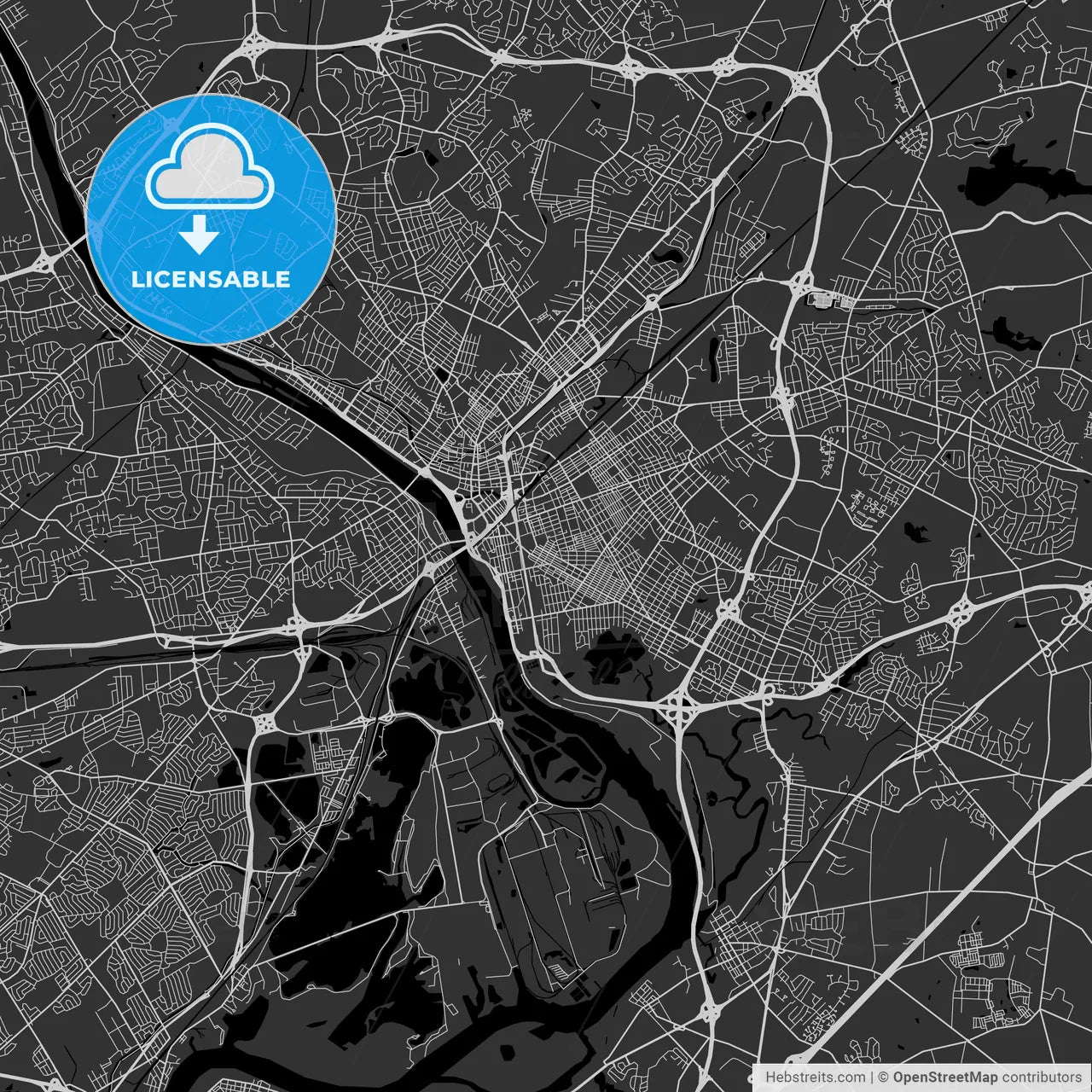 Trenton, New Jersey - Area Map - Dark