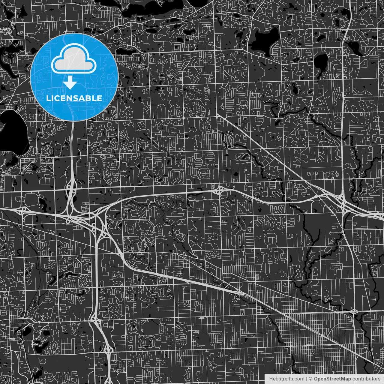 Farmington Hills, Michigan - Area Map - Dark