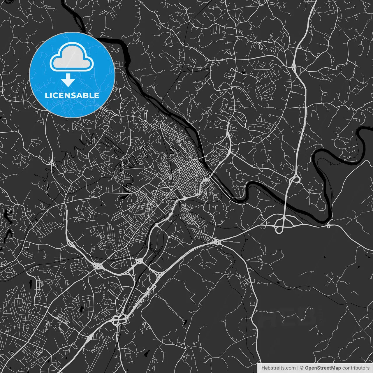 Lynchburg, Virginia - Area Map - Dark