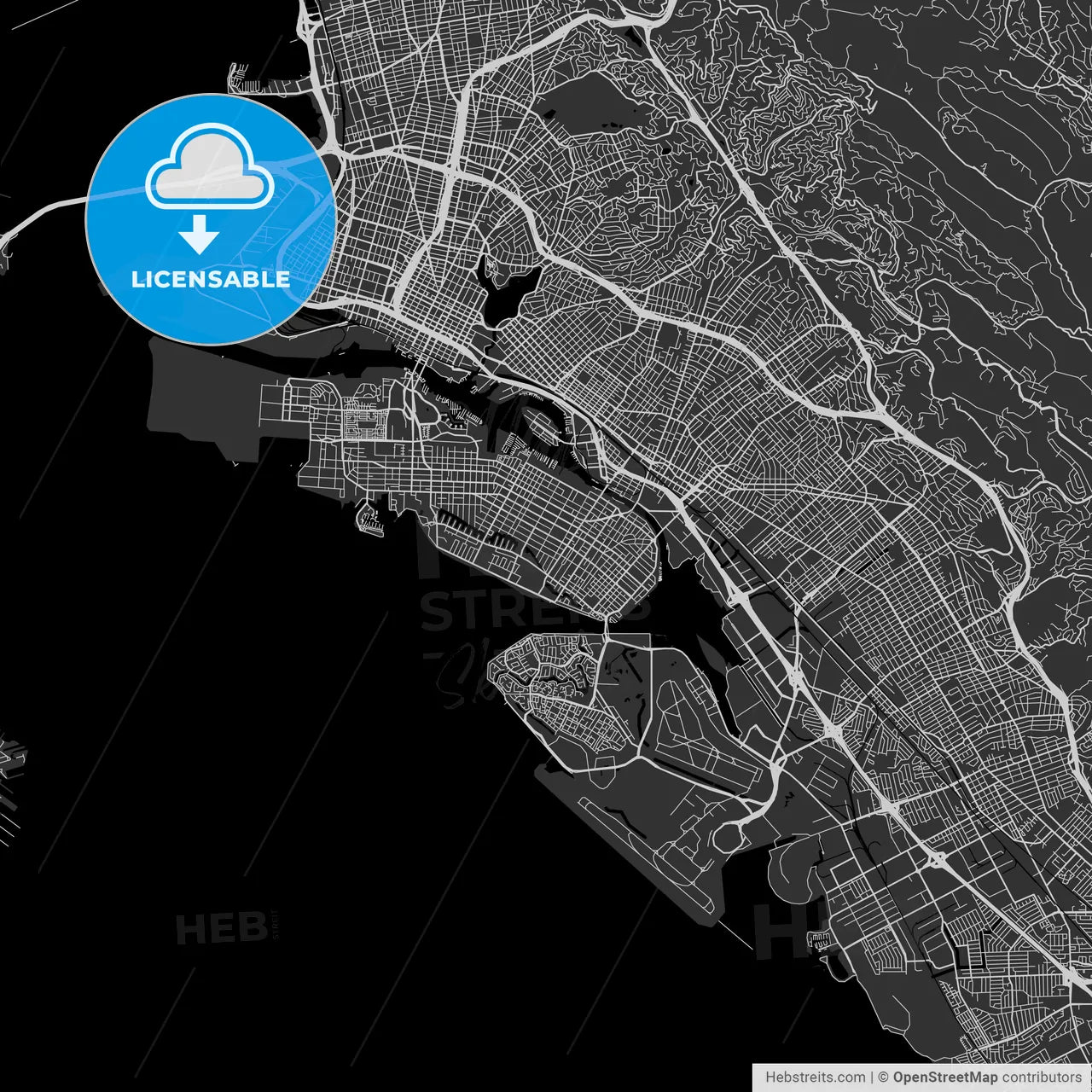 Alameda, California - Area Map - Dark