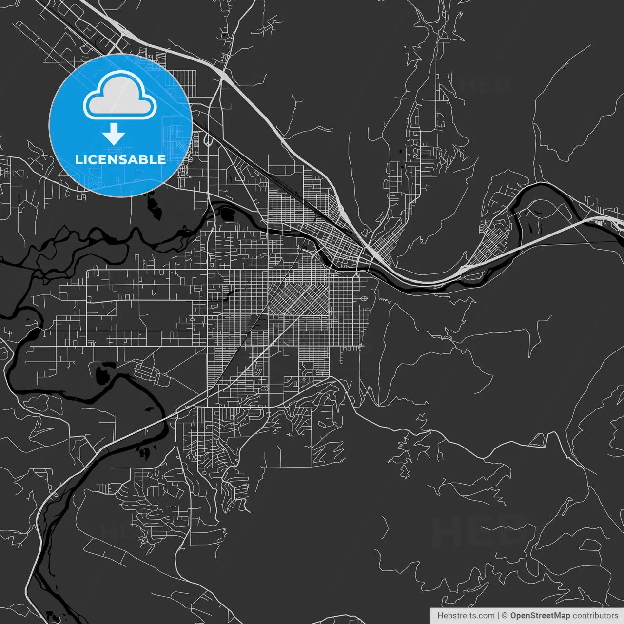 Missoula, Montana - Area Map - Dark