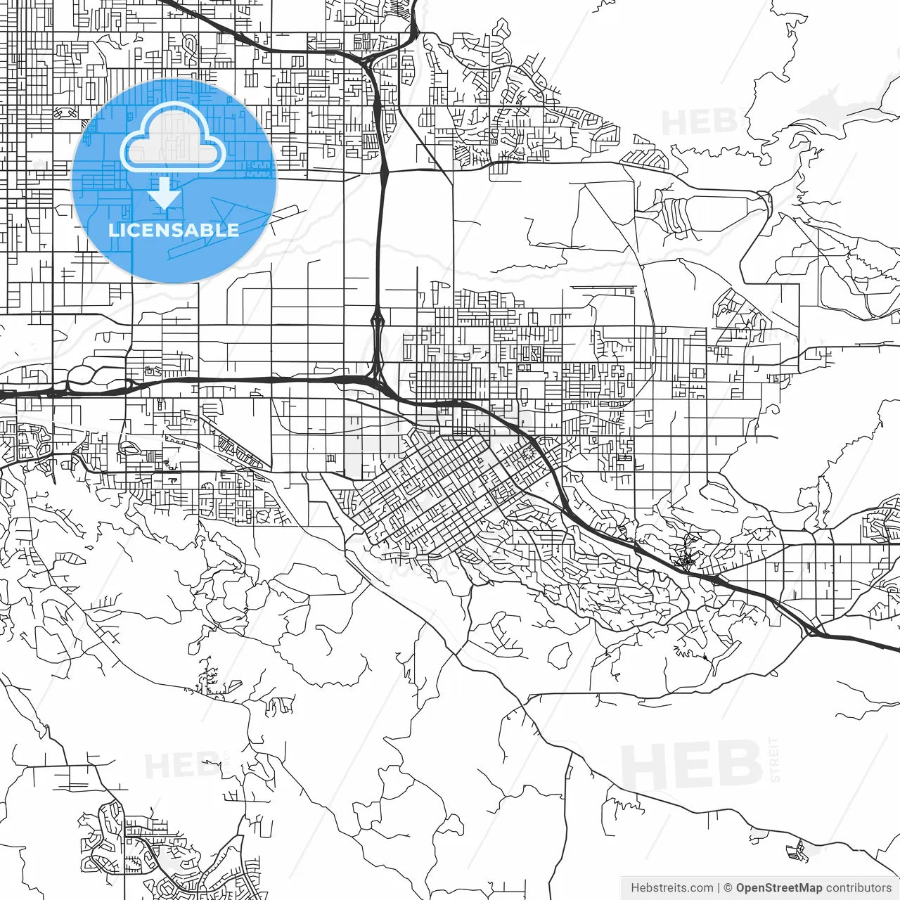 Redlands, California - Area Map - Light