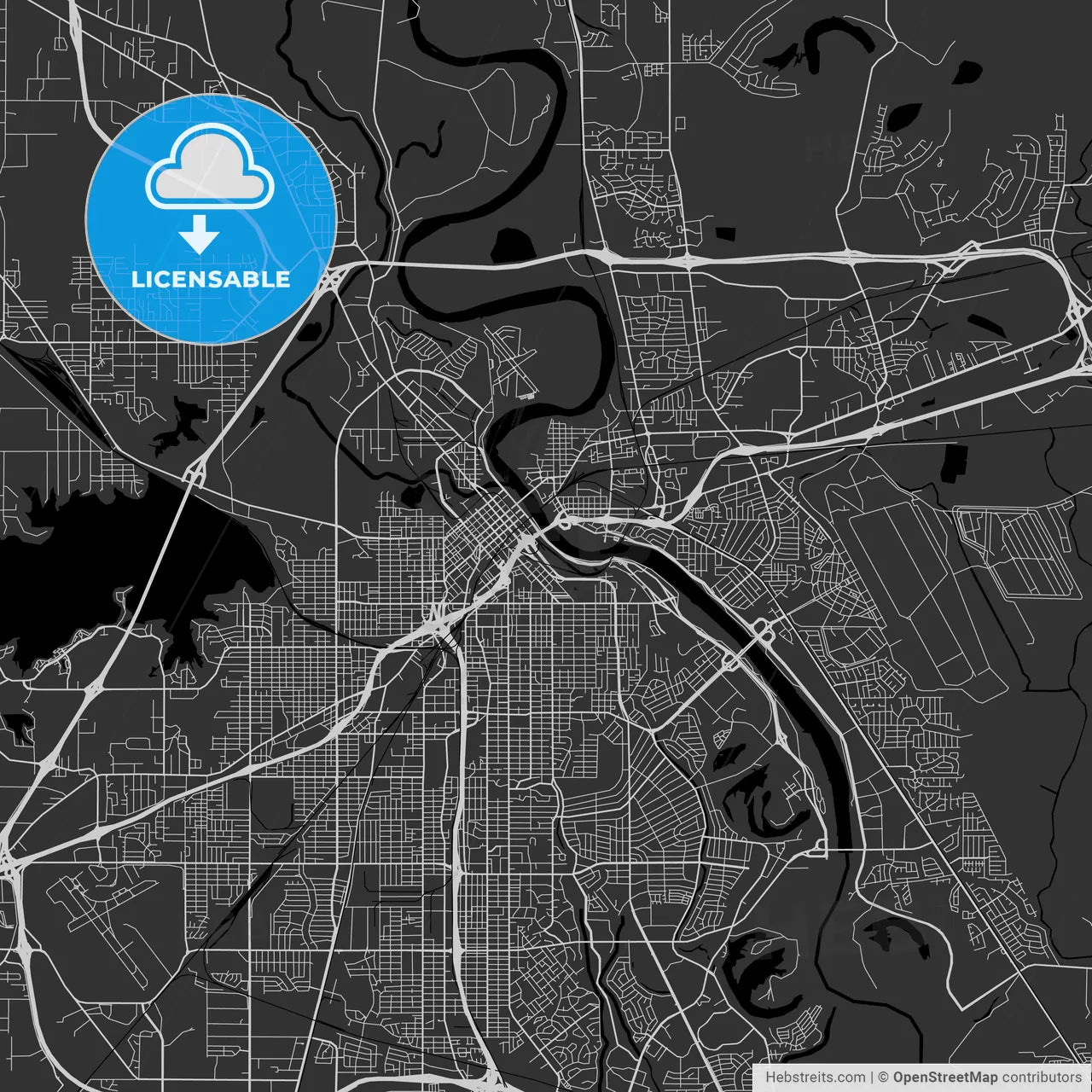 Bossier City, Louisiana - Area Map - Dark