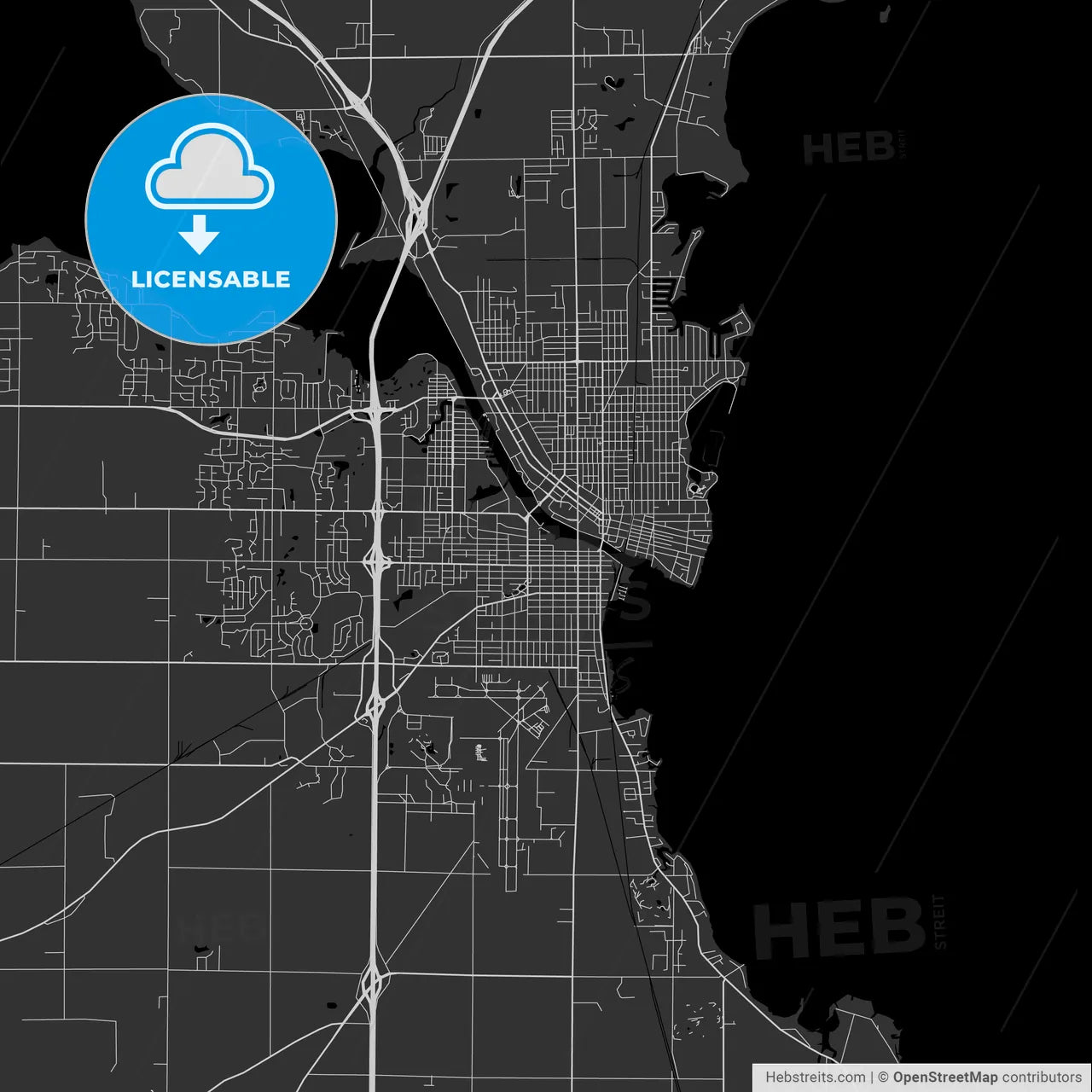 Oshkosh, Wisconsin - Area Map - Dark