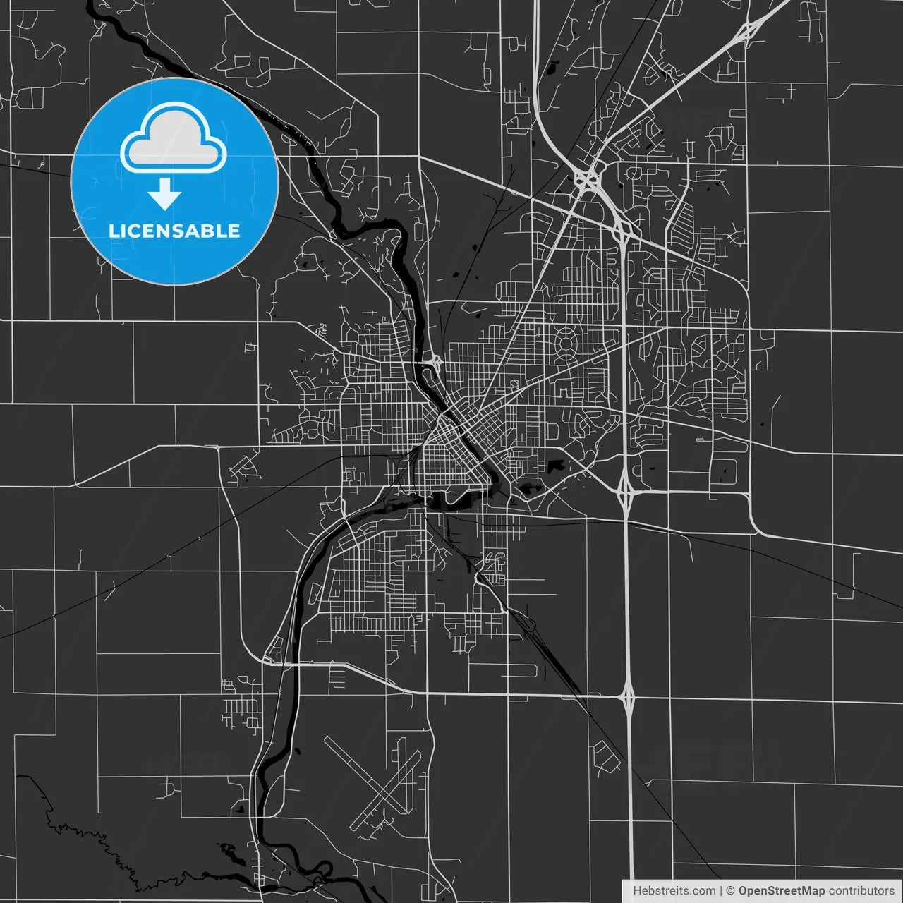 Janesville, Wisconsin - Area Map - Dark