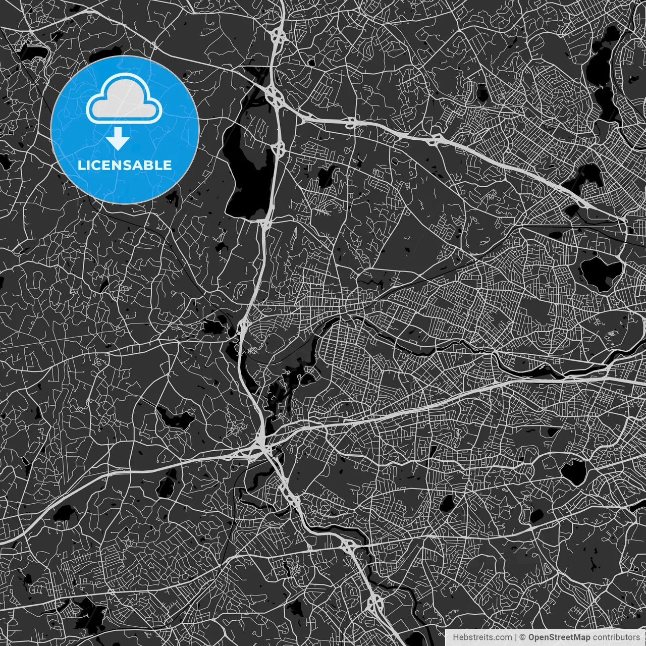 Waltham, Massachusetts - Area Map - Dark