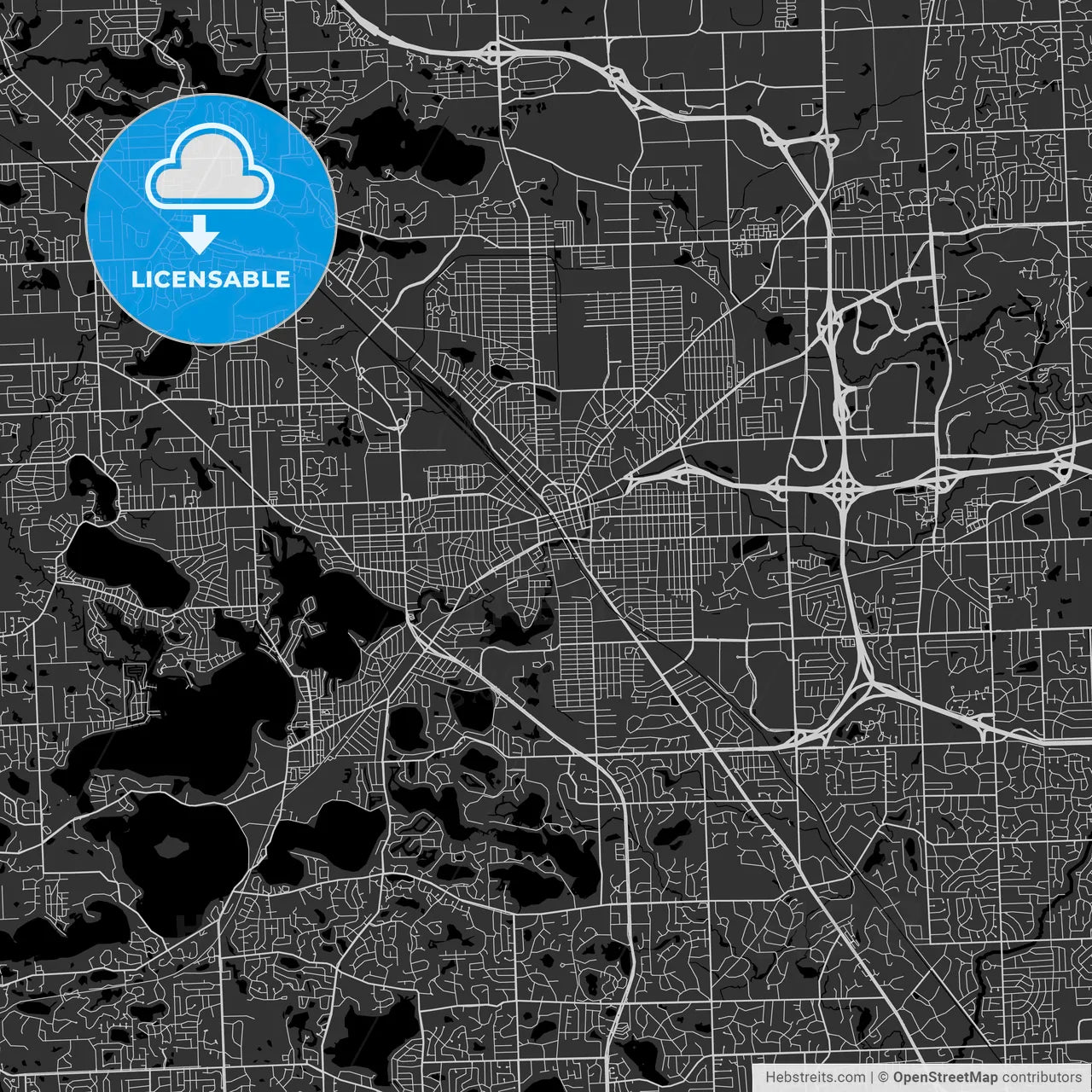 Pontiac, Michigan - Area Map - Dark