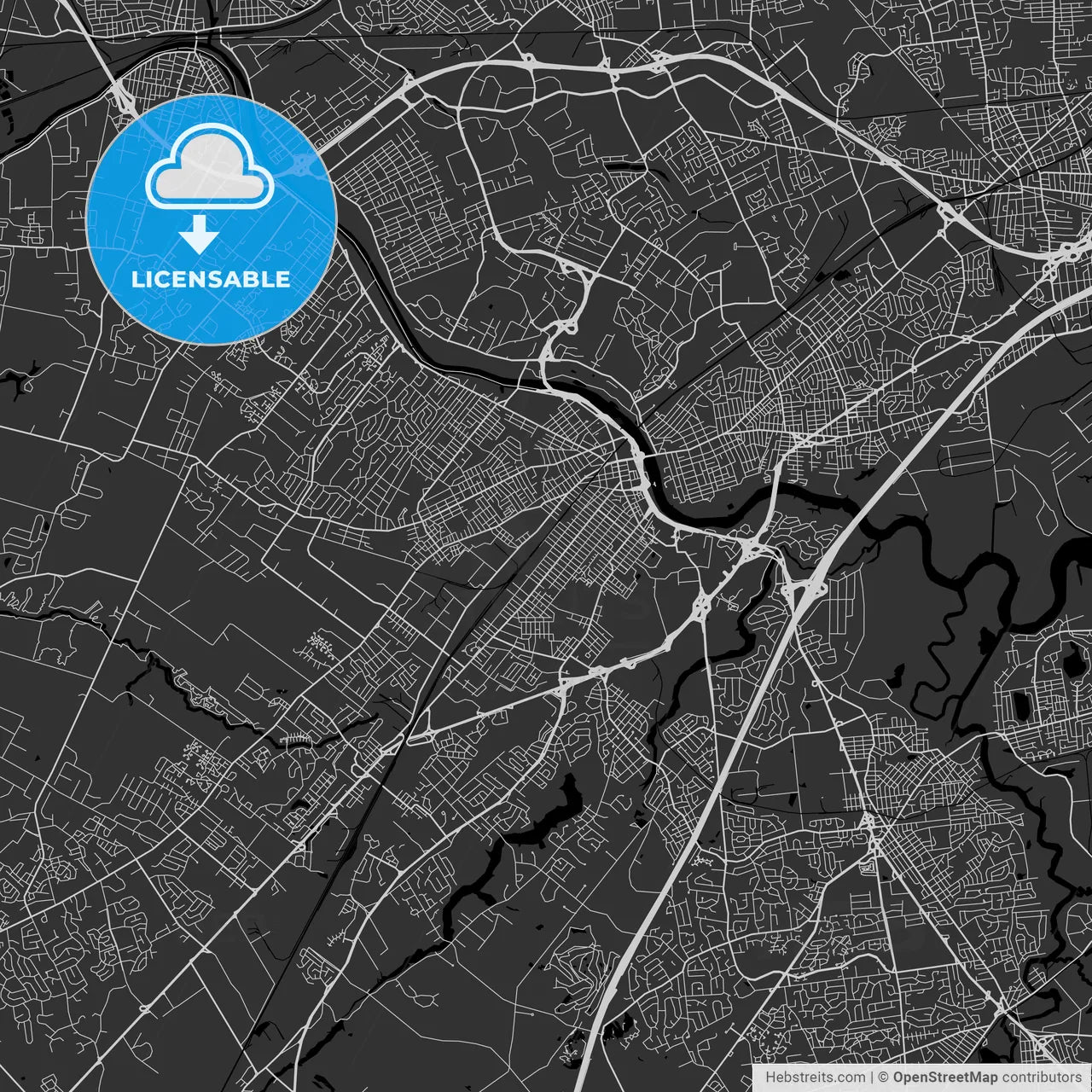 New Brunswick, New Jersey - Area Map - Dark