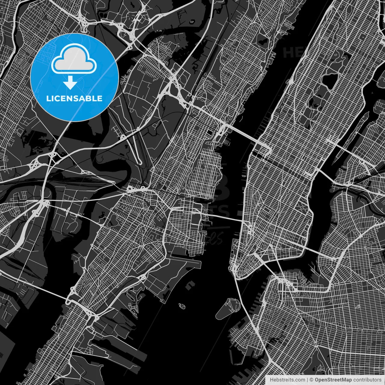 Hoboken, New Jersey - Area Map - Dark