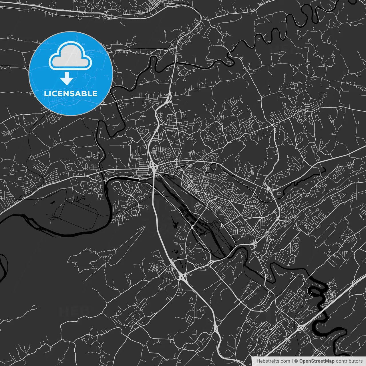 Kingsport, Tennessee - Area Map - Dark
