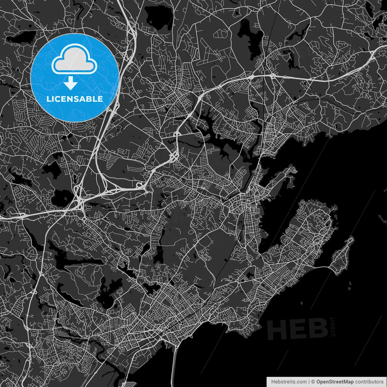 Peabody, Massachusetts - Area Map - Dark